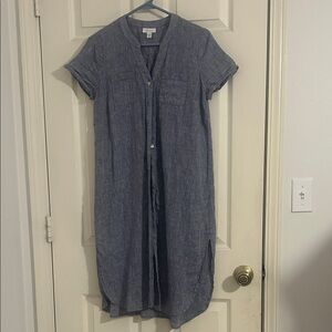 J. Jill Blue Linen Midi Shirt Dress